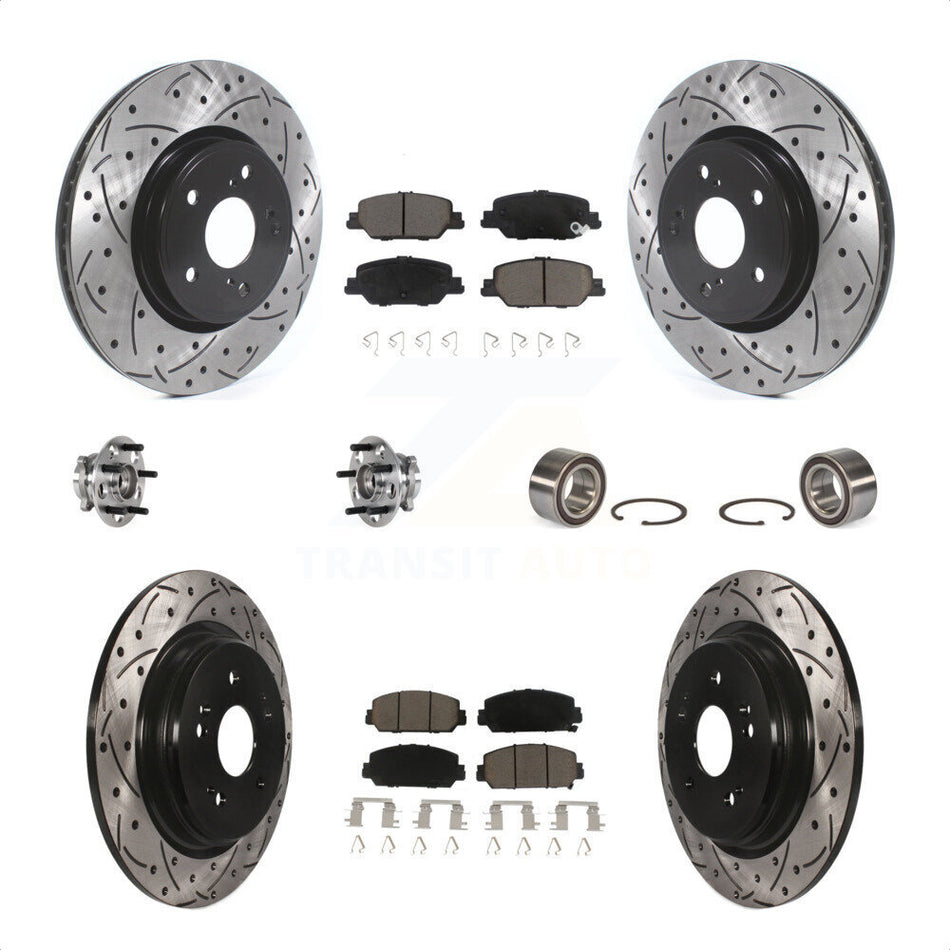 Front Rear Wheel Hub Bearings Assembly Coated Disc Brake Rotors And Ceramic Pads Kit (10Pc) For Honda CR-V KBB-123182 by Transit Auto