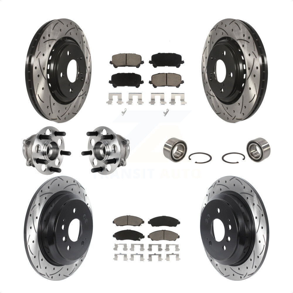 Front Rear Wheel Hub Bearings Assembly Coated Disc Brake Rotors And Ceramic Pads Kit (10Pc) For Honda Pilot KBB-123184 by Transit Auto