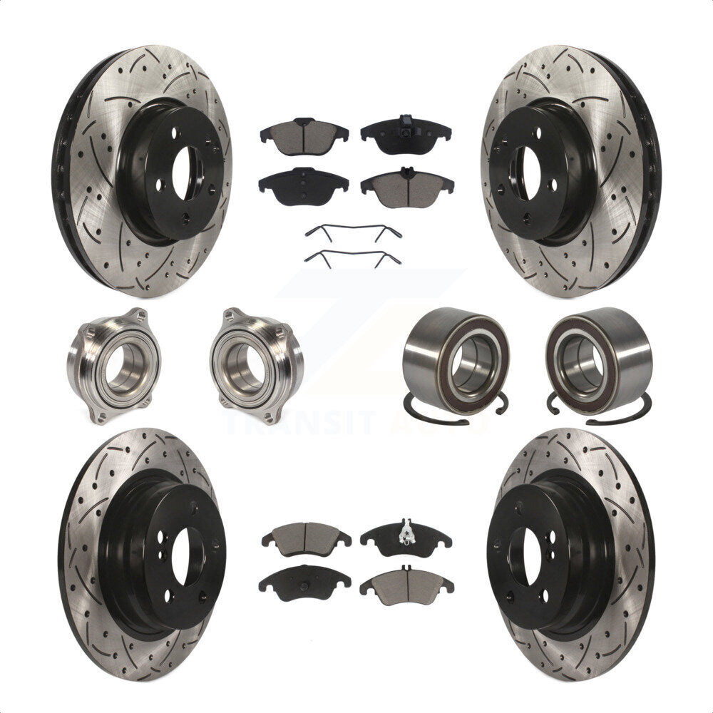 Front Rear Wheel Hub Bearings Assembly Coated Disc Brake Rotors And Ceramic Pads Kit (10Pc) For 2011-2012 Mercedes-Benz C300 With 322mm Diameter Rotor KBB-123186 by Transit Auto