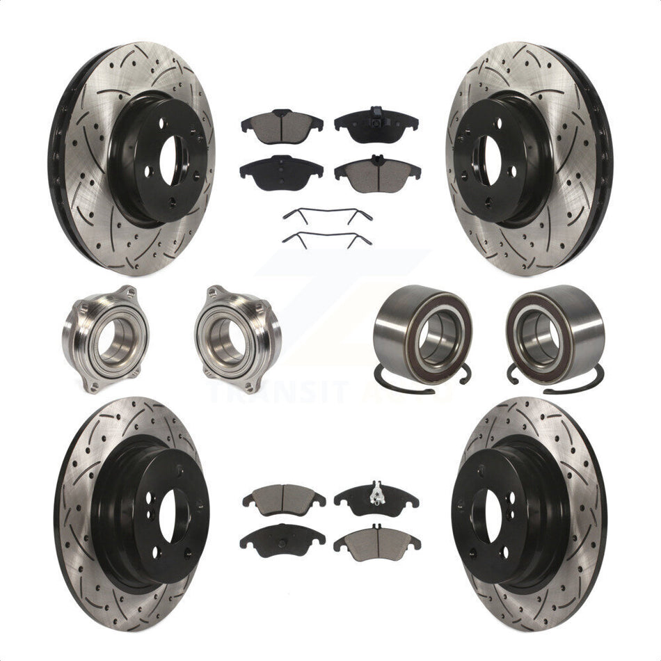 Front Rear Wheel Hub Bearings Assembly Coated Disc Brake Rotors And Ceramic Pads Kit (10Pc) For 2011-2012 Mercedes-Benz C300 With 322mm Diameter Rotor KBB-123186 by Transit Auto