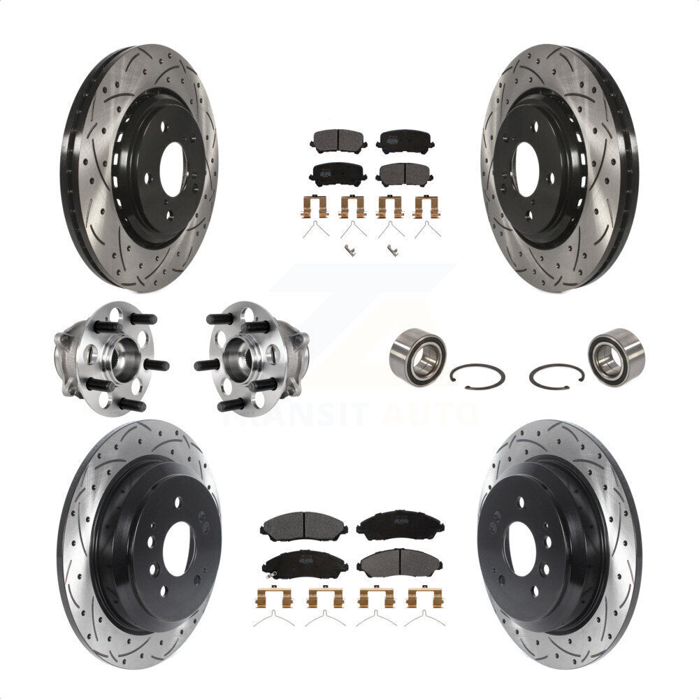 Front Rear Wheel Hub Bearings Assembly Coated Disc Brake Rotors And Semi-Metallic Pads Kit (10Pc) For Honda Pilot KBB-123191 by Transit Auto