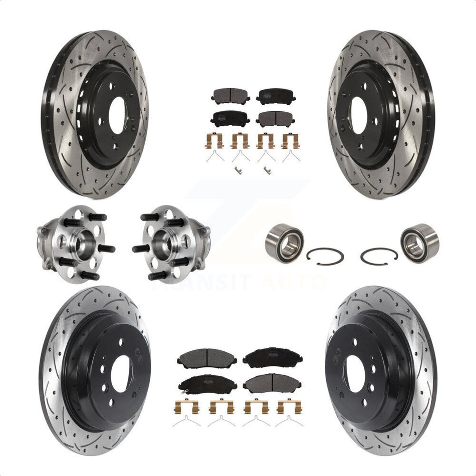 Front Rear Wheel Hub Bearings Assembly Coated Disc Brake Rotors And Semi-Metallic Pads Kit (10Pc) For Honda Pilot KBB-123191 by Transit Auto