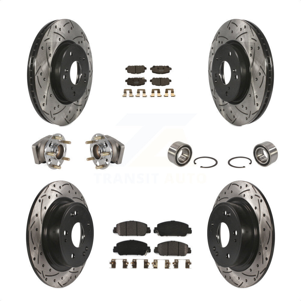 Front Rear Wheel Hub Bearings Assembly Coated Disc Brake Rotors And Semi-Metallic Pads Kit (10Pc) For 2016-2022 Honda HR-V AWD KBB-123192 by Transit Auto