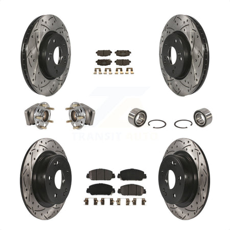 Front Rear Wheel Hub Bearings Assembly Coated Disc Brake Rotors And Semi-Metallic Pads Kit (10Pc) For 2016-2022 Honda HR-V AWD KBB-123192 by Transit Auto