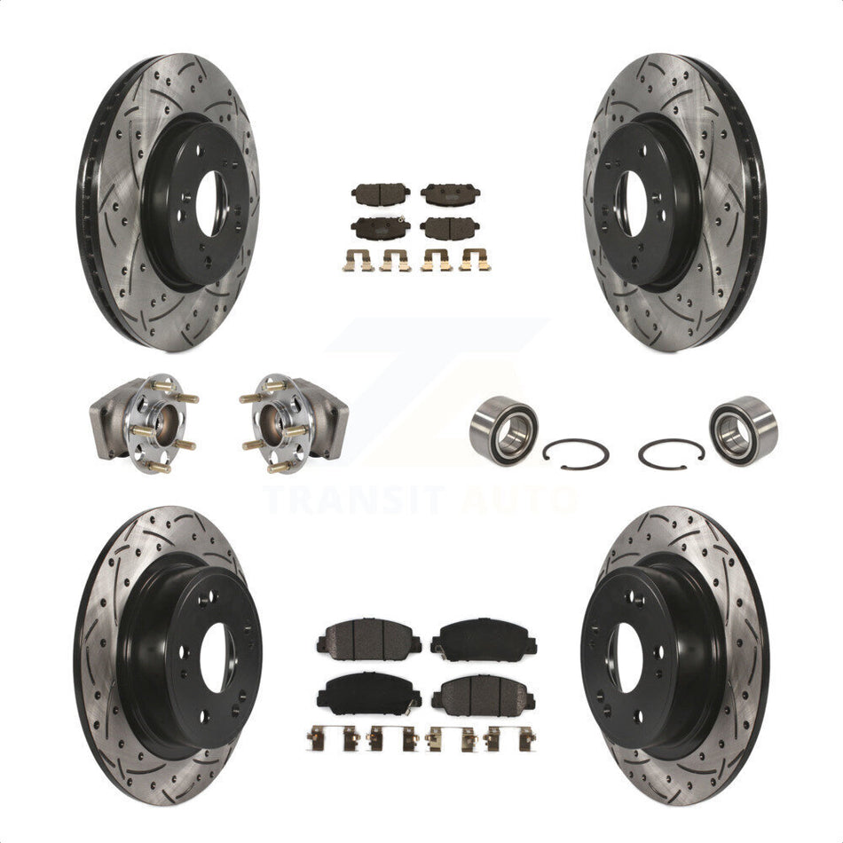 Front Rear Wheel Hub Bearings Assembly Coated Disc Brake Rotors And Semi-Metallic Pads Kit (10Pc) For 2016-2022 Honda HR-V AWD KBB-123192 by Transit Auto