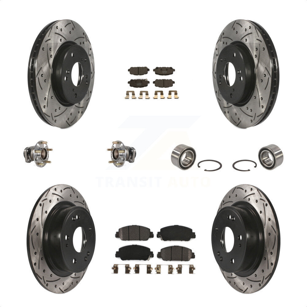 Front Rear Wheel Hub Bearings Assembly Coated Disc Brake Rotors And Semi-Metallic Pads Kit (10Pc) For 2016-2022 Honda HR-V FWD KBB-123193 by Transit Auto
