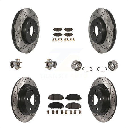 Front Rear Wheel Hub Bearings Assembly Coated Disc Brake Rotors And Semi-Metallic Pads Kit (10Pc) For 2016-2022 Honda HR-V FWD KBB-123193 by Transit Auto