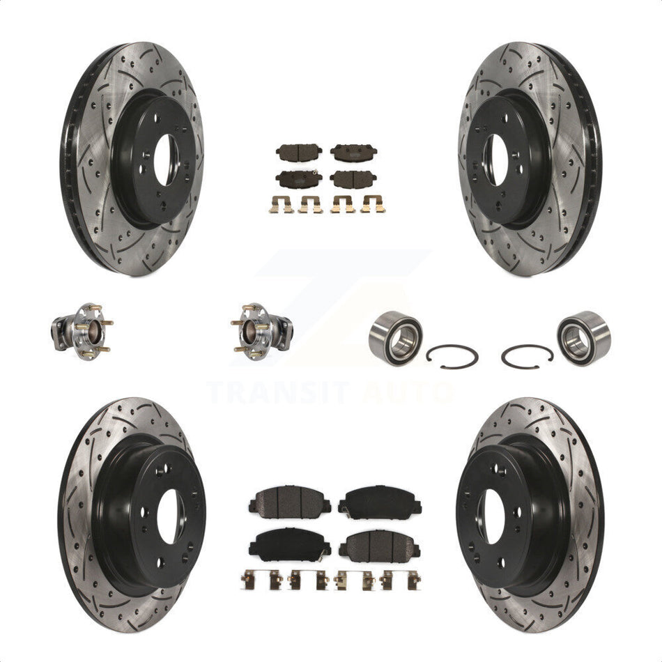 Front Rear Wheel Hub Bearings Assembly Coated Disc Brake Rotors And Semi-Metallic Pads Kit (10Pc) For 2016-2022 Honda HR-V FWD KBB-123193 by Transit Auto