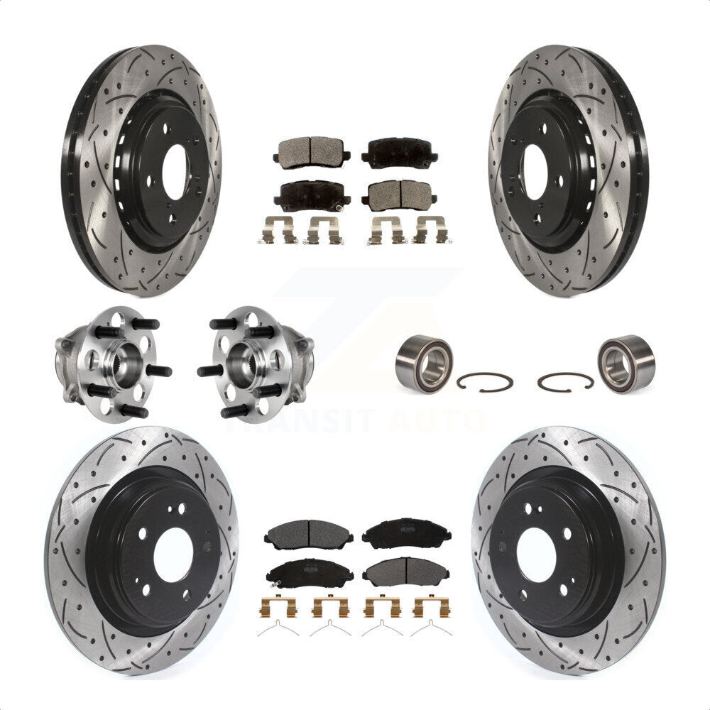 Front Rear Wheel Hub Bearings Assembly Coated Disc Brake Rotors And Semi-Metallic Pads Kit (10Pc) For 2017-2018 Acura MDX AWD KBB-123201 by Transit Auto