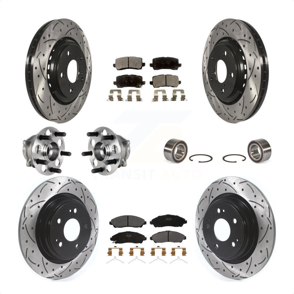 Front Rear Wheel Hub Bearings Assembly Coated Disc Brake Rotors And Semi-Metallic Pads Kit (10Pc) For 2017-2018 Acura MDX AWD KBB-123201 by Transit Auto