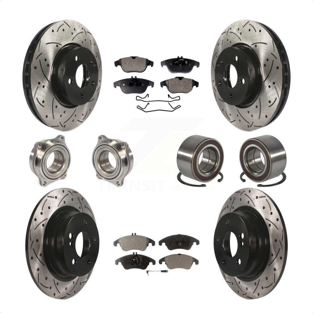 Front Rear Wheel Hub Bearings Assembly Coated Disc Brake Rotors And Semi-Metallic Pads Kit (10Pc) For 2011-2012 Mercedes-Benz C300 With 322mm Diameter Rotor KBB-123203 by Transit Auto