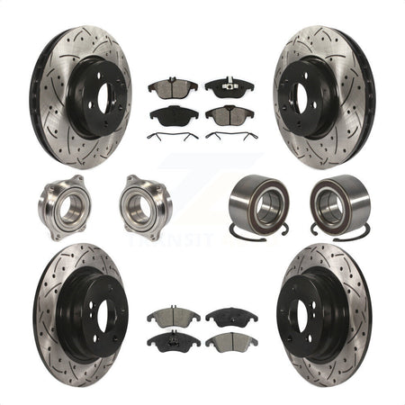 Front Rear Wheel Hub Bearings Assembly Coated Disc Brake Rotors And Semi-Metallic Pads Kit (10Pc) For 2011-2012 Mercedes-Benz C300 With 322mm Diameter Rotor KBB-123208 by Transit Auto