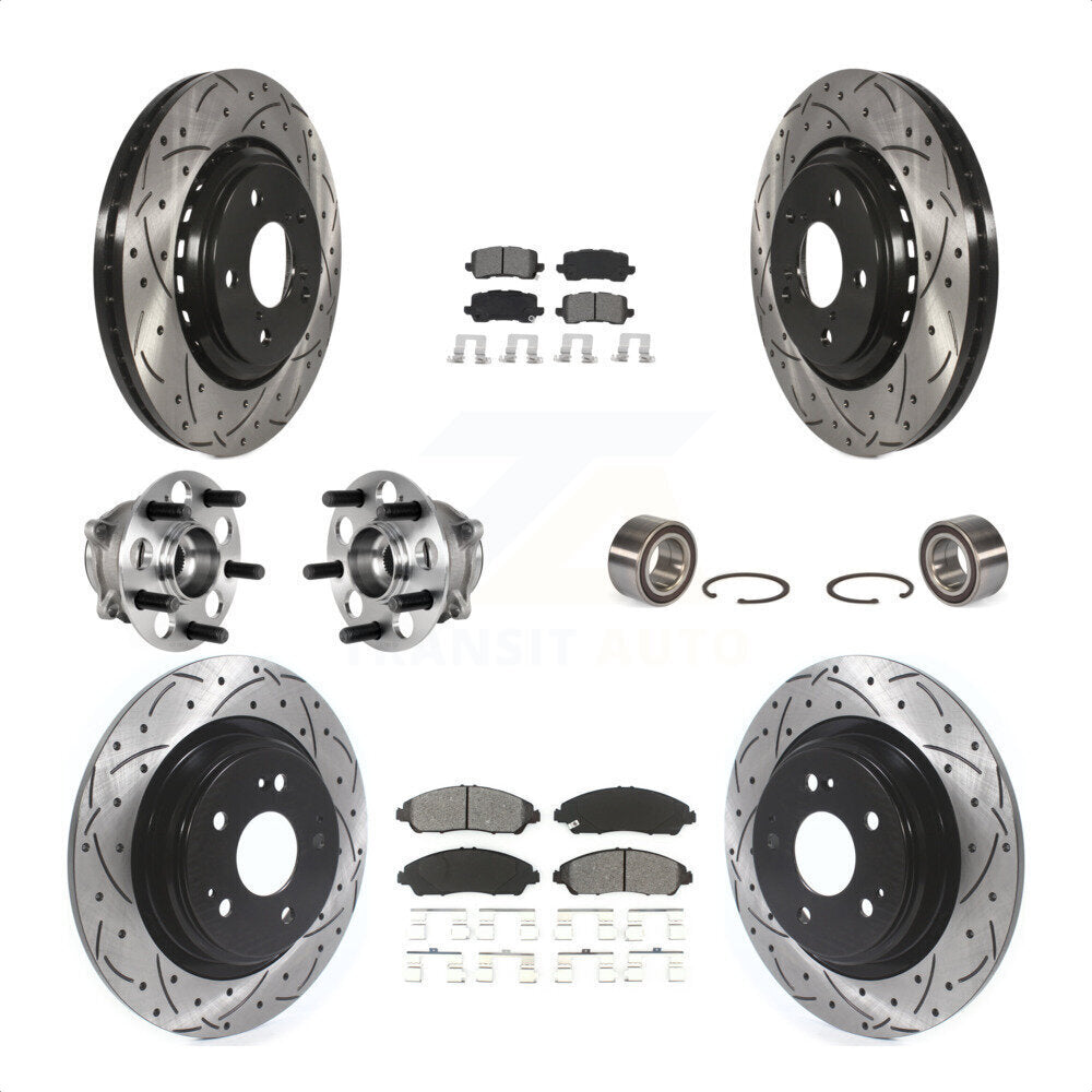 Front Rear Wheel Hub Bearings Assembly Coated Disc Brake Rotors And Semi-Metallic Pads Kit (10Pc) For 2017-2018 Acura MDX AWD KBB-123209 by Transit Auto