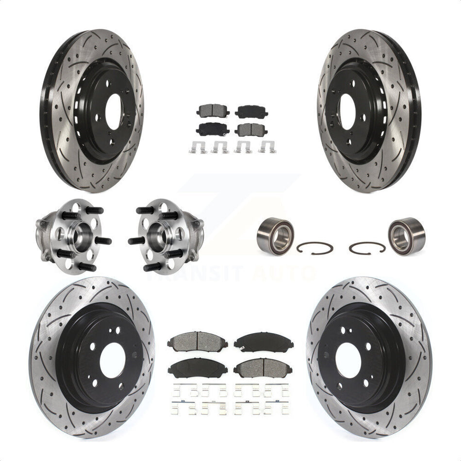 Front Rear Wheel Hub Bearings Assembly Coated Disc Brake Rotors And Semi-Metallic Pads Kit (10Pc) For 2017-2018 Acura MDX AWD KBB-123209 by Transit Auto