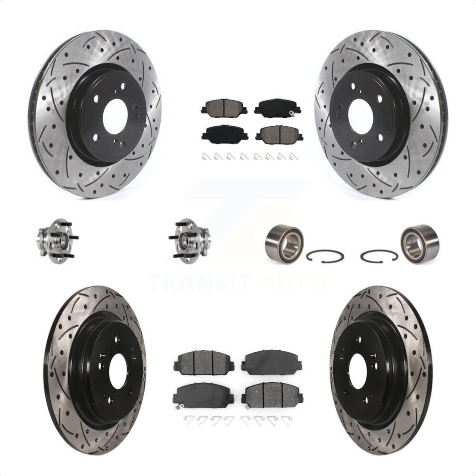 Front Rear Wheel Hub Bearings Assembly Coated Disc Brake Rotors And Semi-Metallic Pads Kit (10Pc) For Honda CR-V KBB-123210 by Transit Auto
