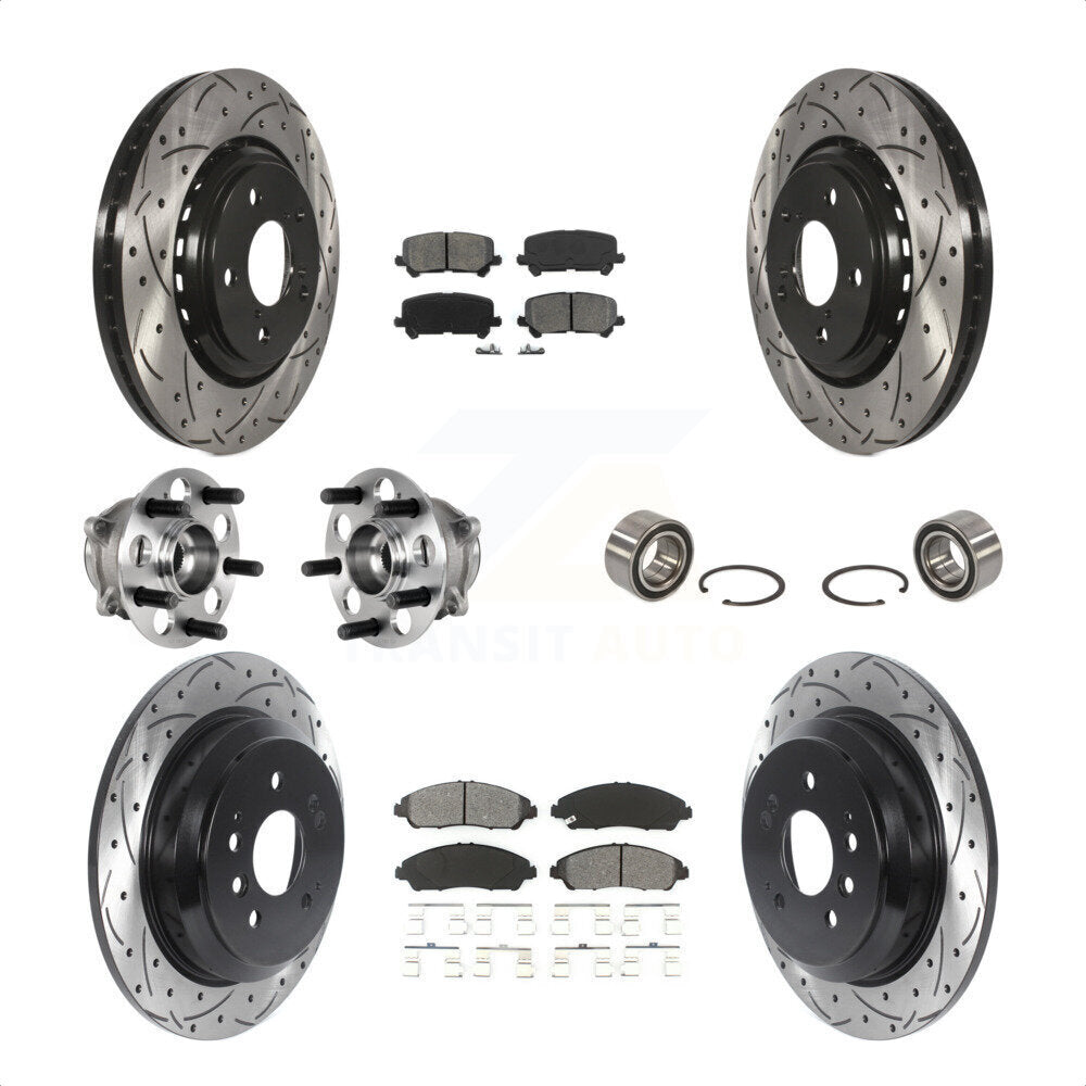 Front Rear Wheel Hub Bearings Assembly Coated Disc Brake Rotors And Semi-Metallic Pads Kit (10Pc) For Honda Pilot KBB-123212 by Transit Auto