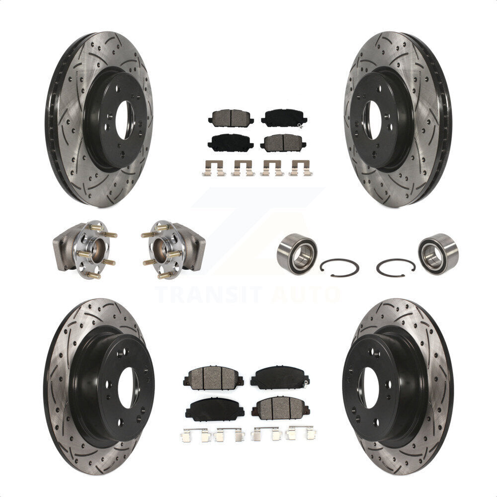 Front Rear Wheel Hub Bearings Assembly Coated Disc Brake Rotors And Semi-Metallic Pads Kit (10Pc) For 2016-2022 Honda HR-V AWD KBB-123218 by Transit Auto