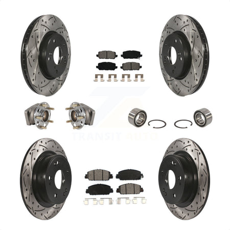 Front Rear Wheel Hub Bearings Assembly Coated Disc Brake Rotors And Semi-Metallic Pads Kit (10Pc) For 2016-2022 Honda HR-V AWD KBB-123218 by Transit Auto
