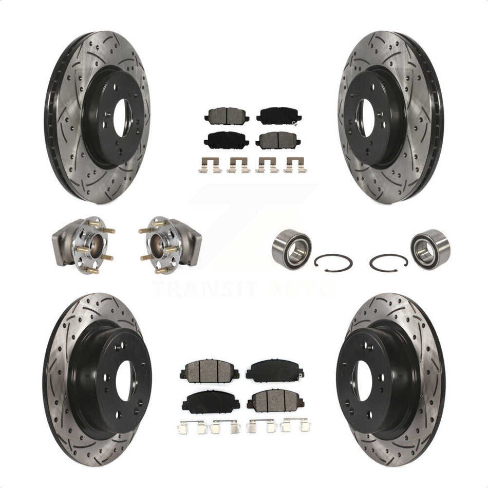 Front Rear Wheel Hub Bearings Assembly Coated Disc Brake Rotors And Semi-Metallic Pads Kit (10Pc) For 2016-2022 Honda HR-V AWD KBB-123218 by Transit Auto