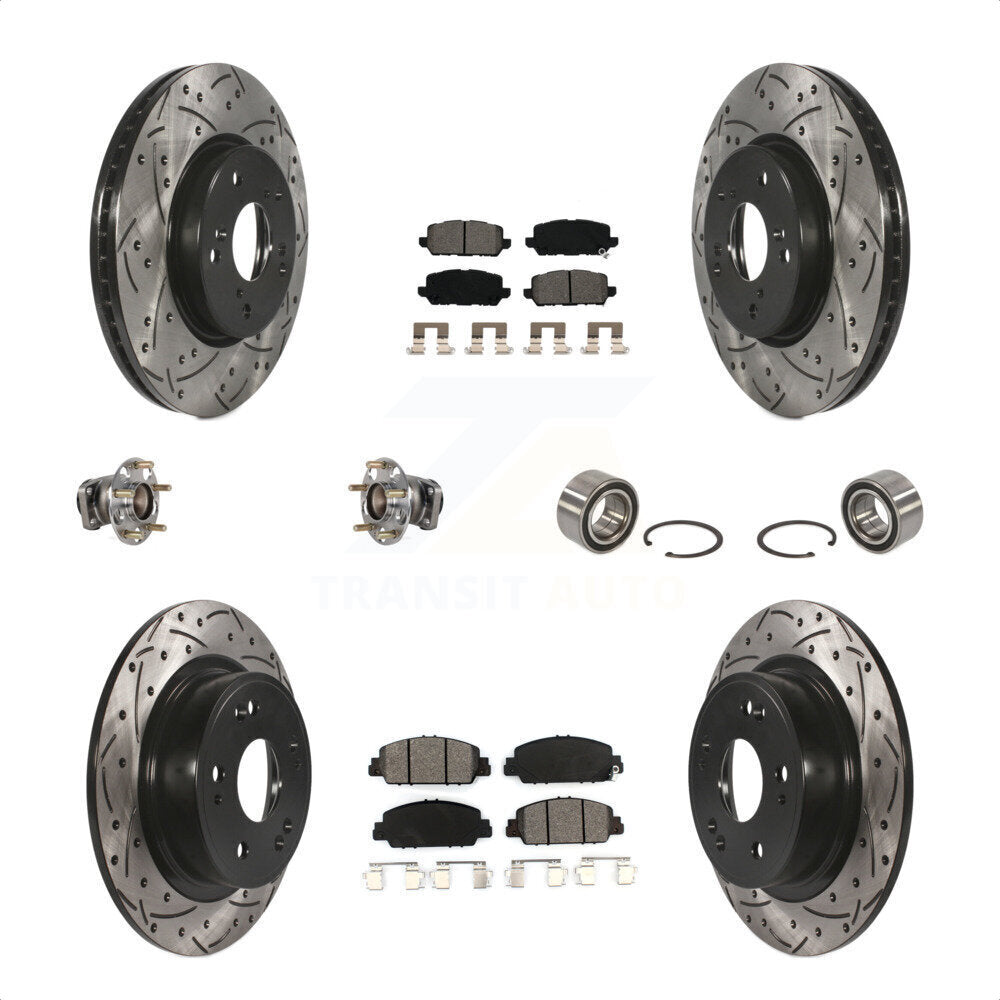 Front Rear Wheel Hub Bearings Assembly Coated Disc Brake Rotors And Semi-Metallic Pads Kit (10Pc) For 2016-2022 Honda HR-V FWD KBB-123219 by Transit Auto