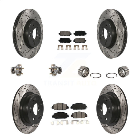 Front Rear Wheel Hub Bearings Assembly Coated Disc Brake Rotors And Semi-Metallic Pads Kit (10Pc) For 2016-2022 Honda HR-V FWD KBB-123219 by Transit Auto