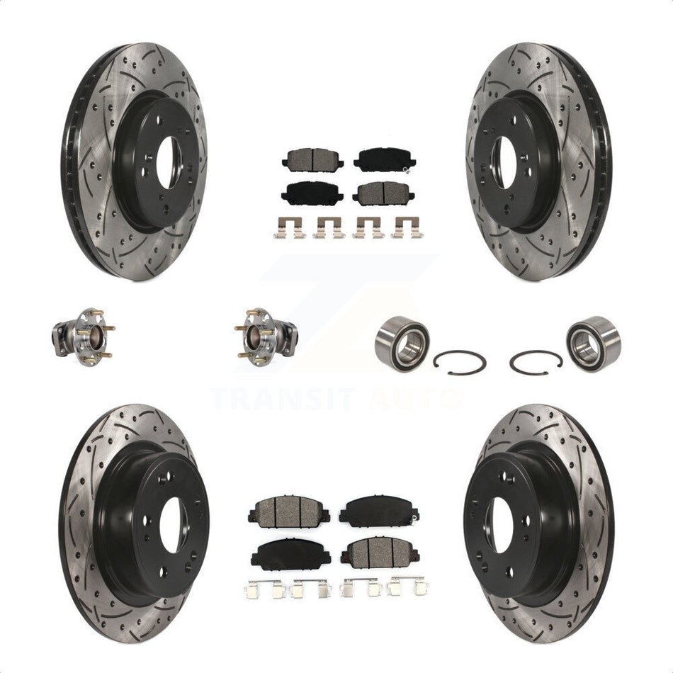 Front Rear Wheel Hub Bearings Assembly Coated Disc Brake Rotors And Semi-Metallic Pads Kit (10Pc) For 2016-2022 Honda HR-V FWD KBB-123219 by Transit Auto