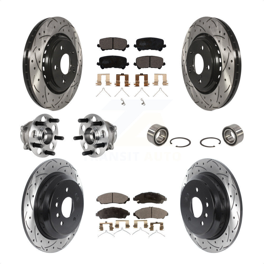 Front Rear Wheel Hub Bearings Assembly Coated Disc Brake Rotors And Ceramic Pads Kit (10Pc) For Honda Pilot KBB-123229 by Transit Auto