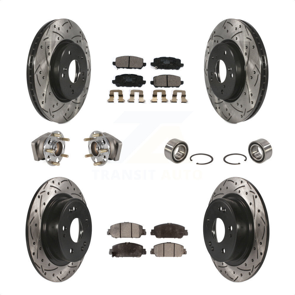 Front Rear Wheel Hub Bearings Assembly Coated Disc Brake Rotors And Ceramic Pads Kit (10Pc) For 2016-2022 Honda HR-V AWD KBB-123230 by Transit Auto