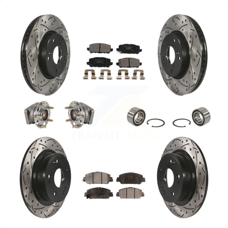 Front Rear Wheel Hub Bearings Assembly Coated Disc Brake Rotors And Ceramic Pads Kit (10Pc) For 2016-2022 Honda HR-V AWD KBB-123230 by Transit Auto