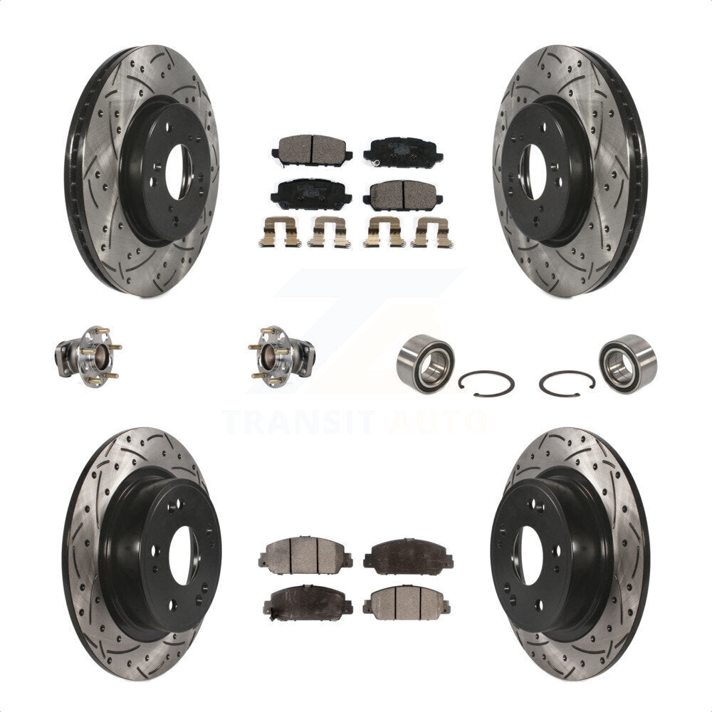 Front Rear Wheel Hub Bearings Assembly Coated Disc Brake Rotors And Ceramic Pads Kit (10Pc) For 2016-2022 Honda HR-V FWD KBB-123231 by Transit Auto