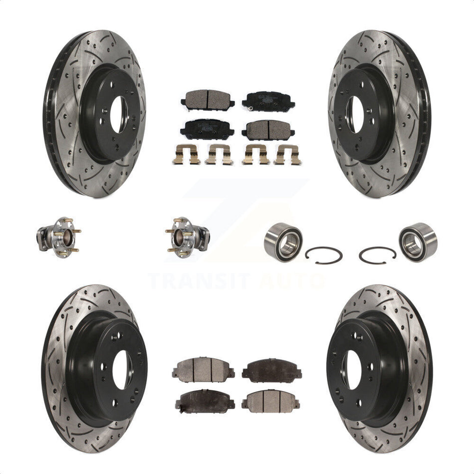 Front Rear Wheel Hub Bearings Assembly Coated Disc Brake Rotors And Ceramic Pads Kit (10Pc) For 2016-2022 Honda HR-V FWD KBB-123231 by Transit Auto