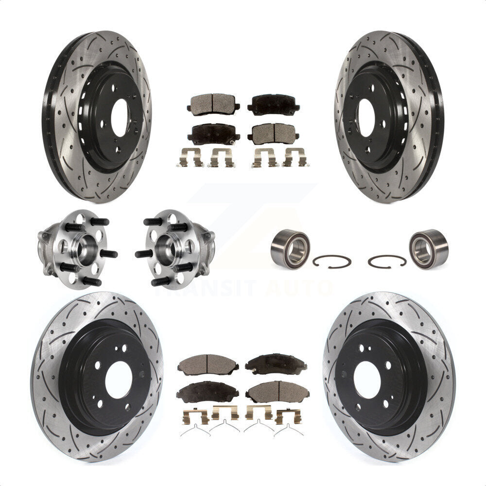 Front Rear Wheel Hub Bearings Assembly Coated Disc Brake Rotors And Ceramic Pads Kit (10Pc) For 2017-2018 Acura MDX AWD KBB-123232 by Transit Auto