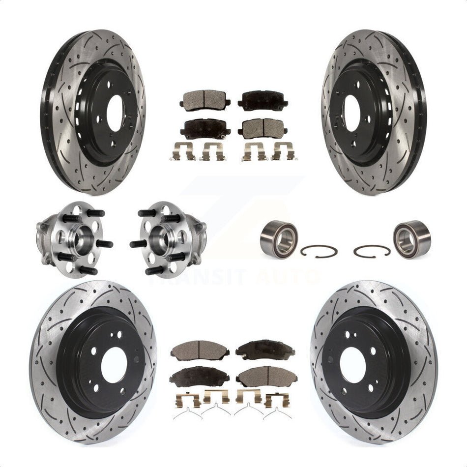 Front Rear Wheel Hub Bearings Assembly Coated Disc Brake Rotors And Ceramic Pads Kit (10Pc) For 2017-2018 Acura MDX AWD KBB-123232 by Transit Auto