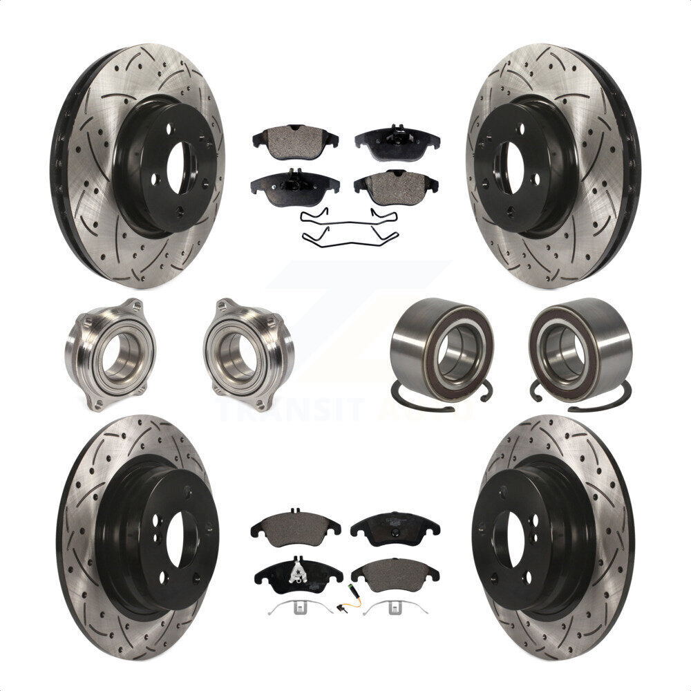 Front Rear Wheel Hub Bearings Assembly Coated Disc Brake Rotors And Ceramic Pads Kit (10Pc) For 2011-2012 Mercedes-Benz C300 With 322mm Diameter Rotor KBB-123235 by Transit Auto