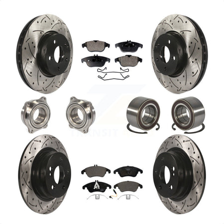 Front Rear Wheel Hub Bearings Assembly Coated Disc Brake Rotors And Ceramic Pads Kit (10Pc) For 2011-2012 Mercedes-Benz C300 With 322mm Diameter Rotor KBB-123235 by Transit Auto