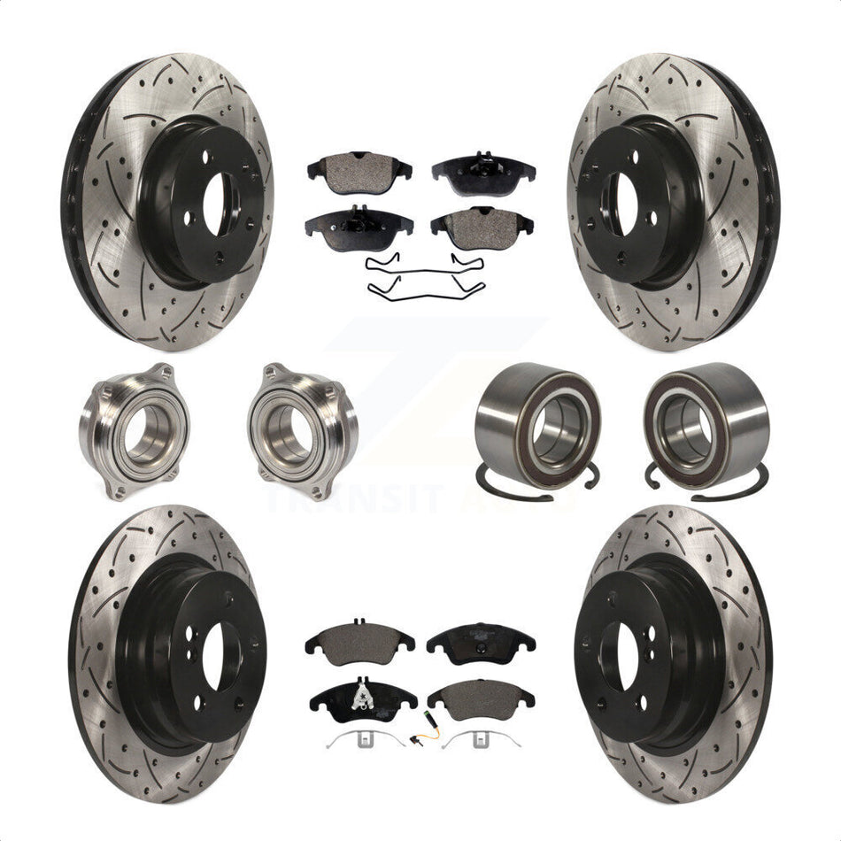 Front Rear Wheel Hub Bearings Assembly Coated Disc Brake Rotors And Ceramic Pads Kit (10Pc) For 2011-2012 Mercedes-Benz C300 With 322mm Diameter Rotor KBB-123235 by Transit Auto