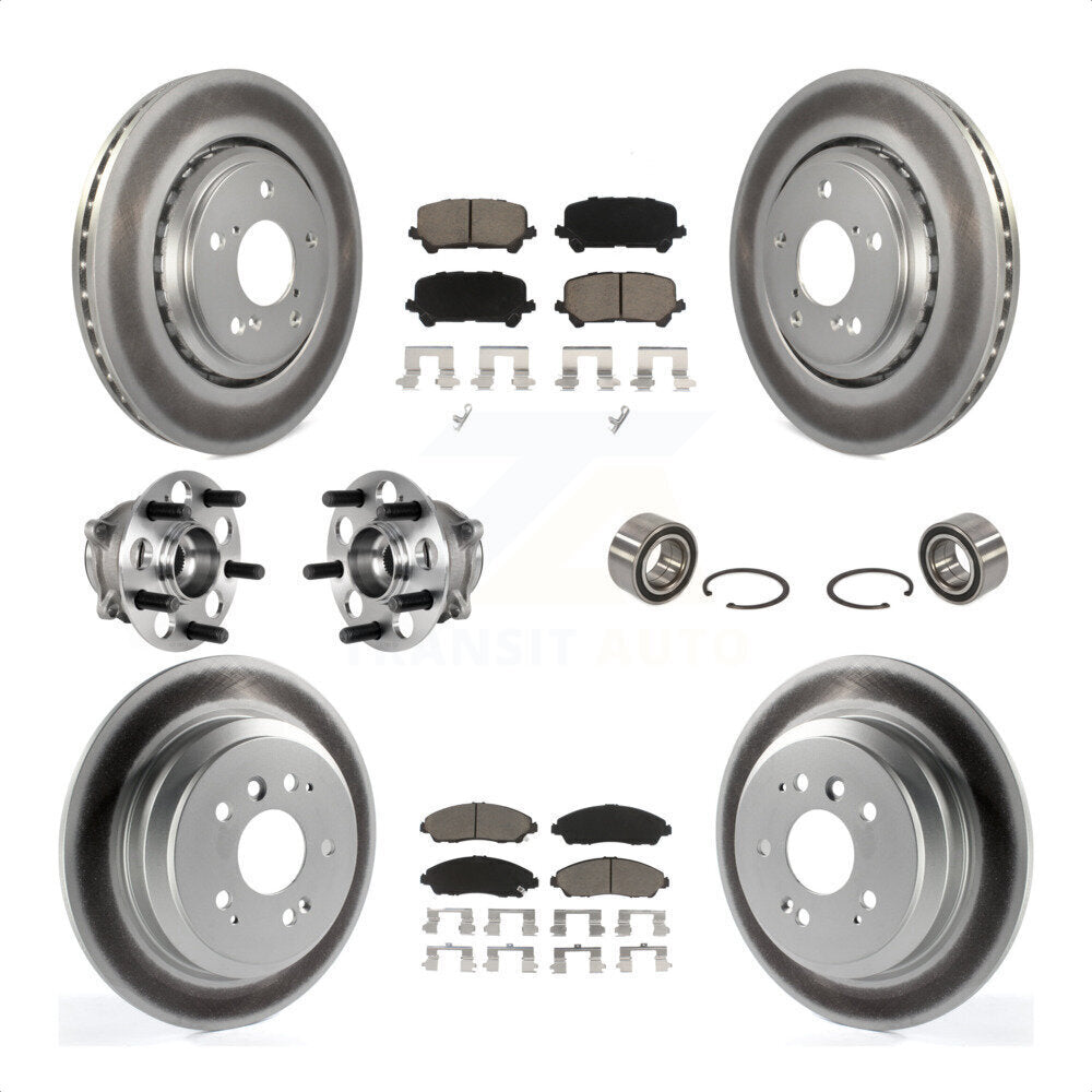 Front Rear Wheel Hub Bearings Assembly Coated Disc Brake Rotors And Ceramic Pads Kit (10Pc) For Honda Pilot KBB-123254 by Transit Auto