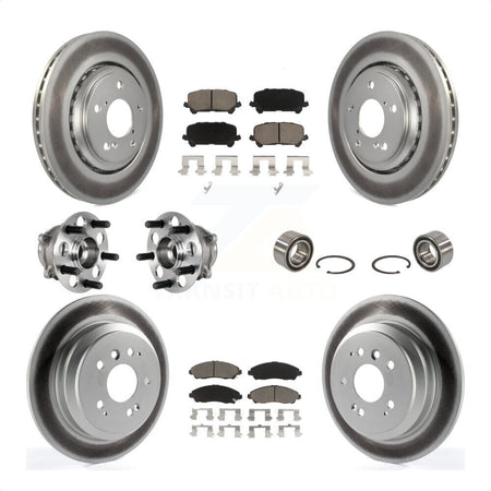 Front Rear Wheel Hub Bearings Assembly Coated Disc Brake Rotors And Ceramic Pads Kit (10Pc) For Honda Pilot KBB-123254 by Transit Auto