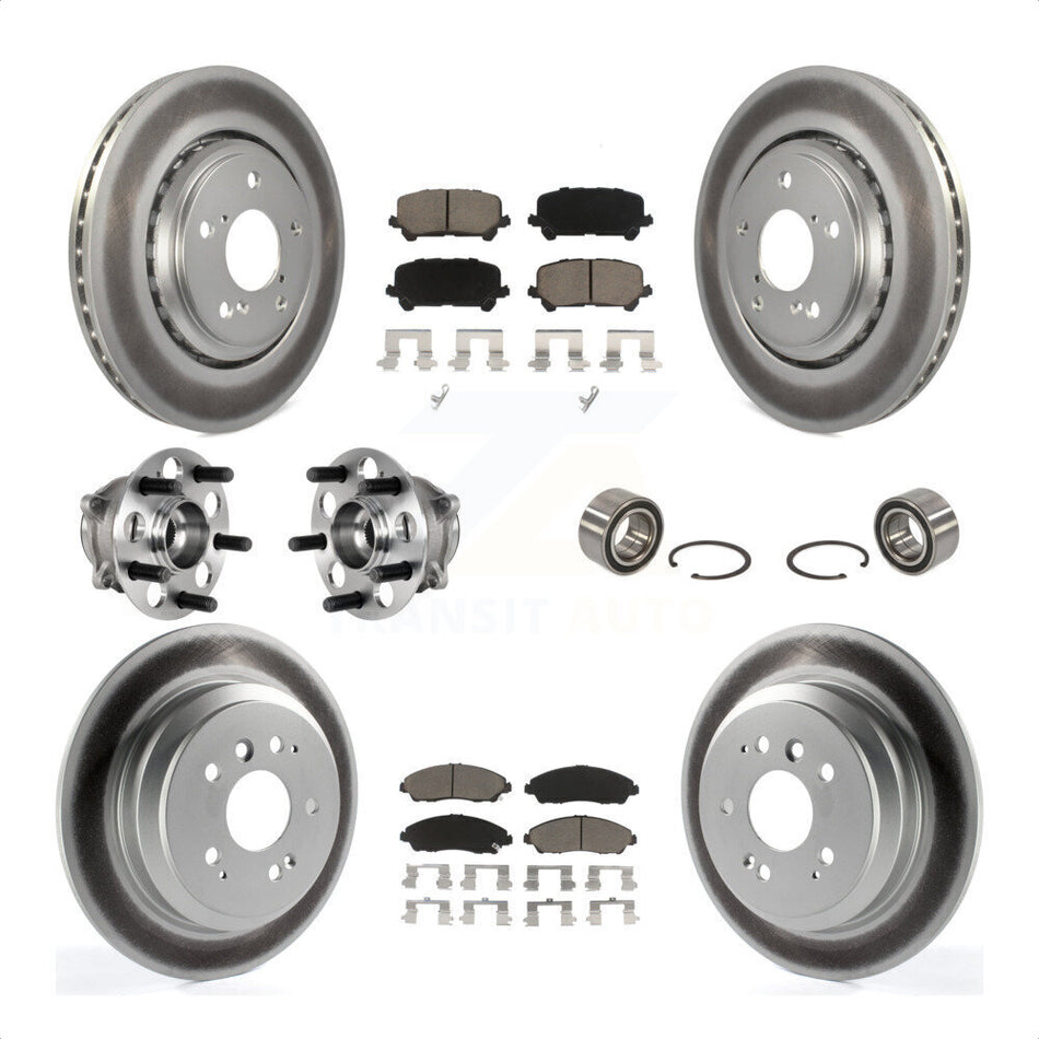 Front Rear Wheel Hub Bearings Assembly Coated Disc Brake Rotors And Ceramic Pads Kit (10Pc) For Honda Pilot KBB-123254 by Transit Auto