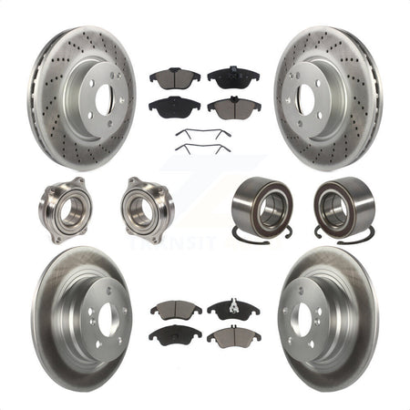 Front Rear Wheel Hub Bearings Assembly Coated Disc Brake Rotors And Ceramic Pads Kit (10Pc) For 2011-2012 Mercedes-Benz C300 With 322mm Diameter Rotor KBB-123256 by Transit Auto