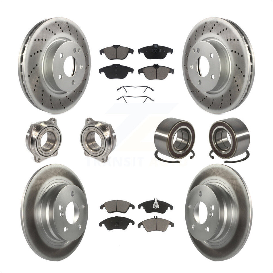 Front Rear Wheel Hub Bearings Assembly Coated Disc Brake Rotors And Ceramic Pads Kit (10Pc) For 2011-2012 Mercedes-Benz C300 With 322mm Diameter Rotor KBB-123256 by Transit Auto