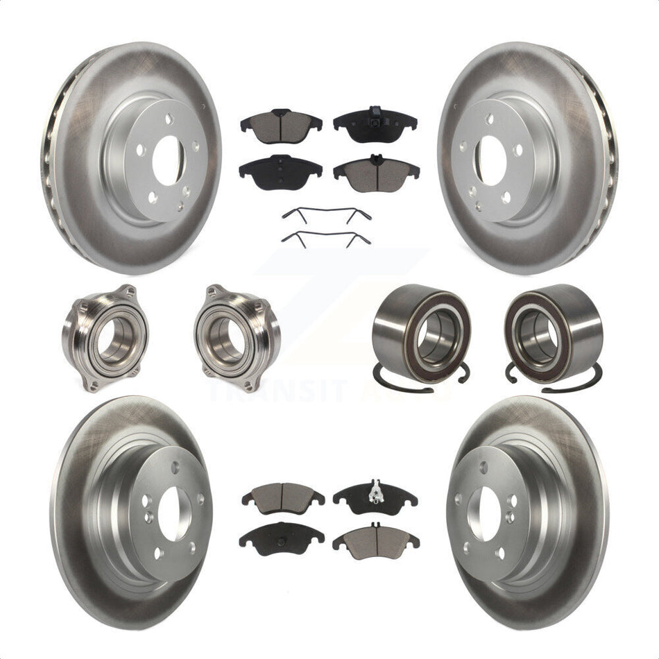 Front Rear Wheel Hub Bearings Assembly Coated Disc Brake Rotors And Ceramic Pads Kit (10Pc) For 2011-2012 Mercedes-Benz C300 With 322mm Diameter Rotor KBB-123257 by Transit Auto