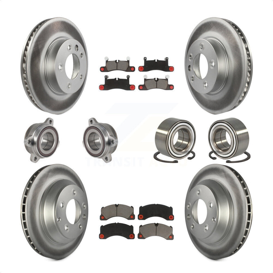 Front Rear Wheel Hub Bearings Assembly Coated Disc Brake Rotors And Ceramic Pads Kit (10Pc) For 2016-2017 Volkswagen Touareg KBB-123259 by Transit Auto