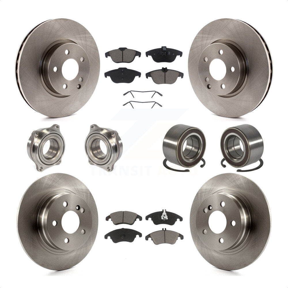 Front Rear Wheel Hub Bearings Assembly Disc Brake Rotors And Ceramic Pads Kit (10Pc) For 2011-2012 Mercedes-Benz C300 With 322mm Diameter Rotor KBB-123277 by Transit Auto