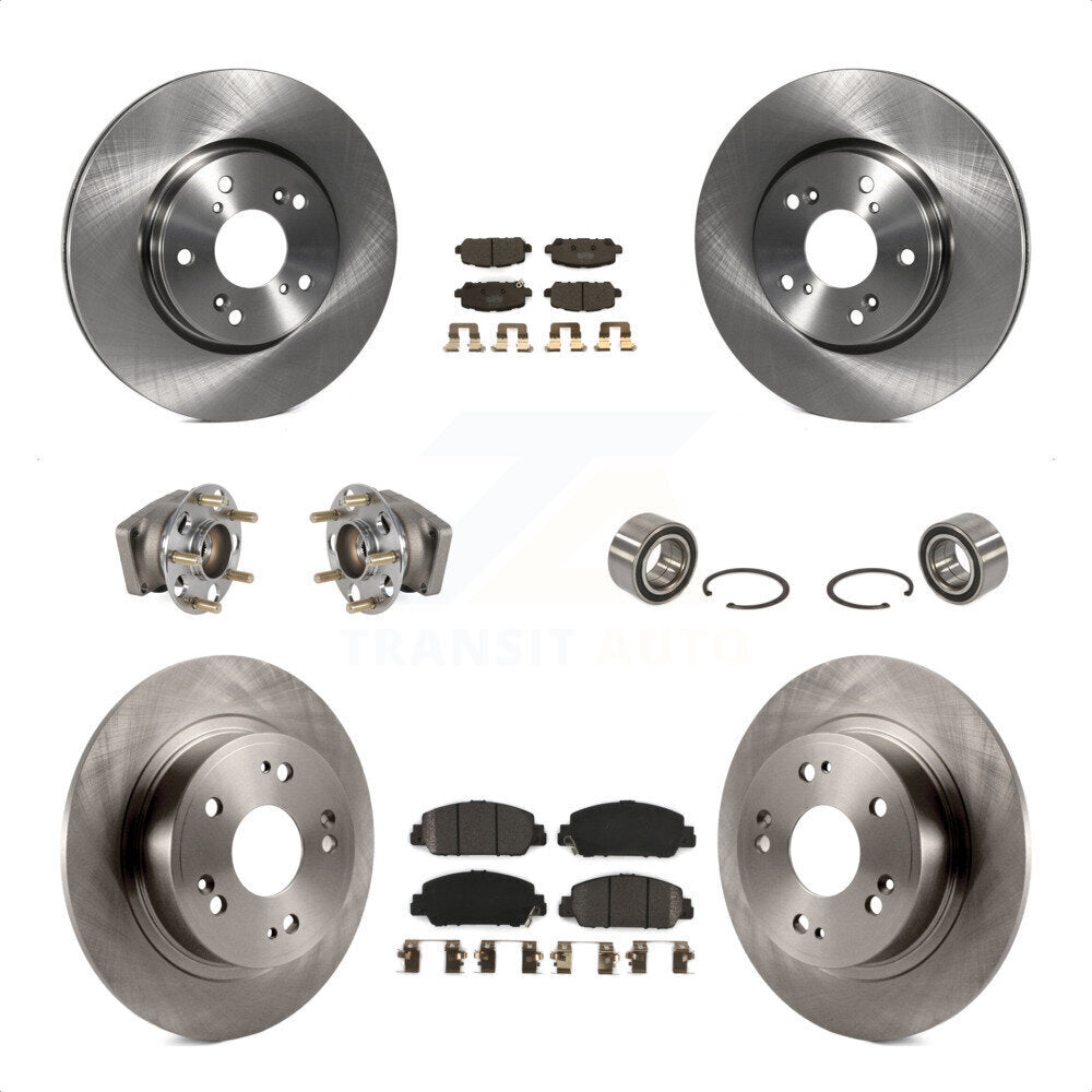 Front Rear Wheel Hub Bearings Assembly Disc Brake Rotors And Semi-Metallic Pads Kit (10Pc) For 2016-2022 Honda HR-V AWD KBB-123300 by Transit Auto