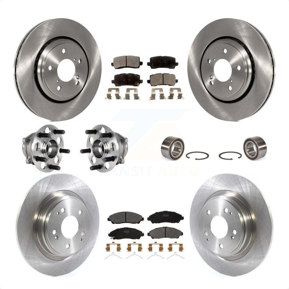Front Rear Wheel Hub Bearings Assembly Disc Brake Rotors And Semi-Metallic Pads Kit (10Pc) For 2017-2018 Acura MDX AWD KBB-123302 by Transit Auto
