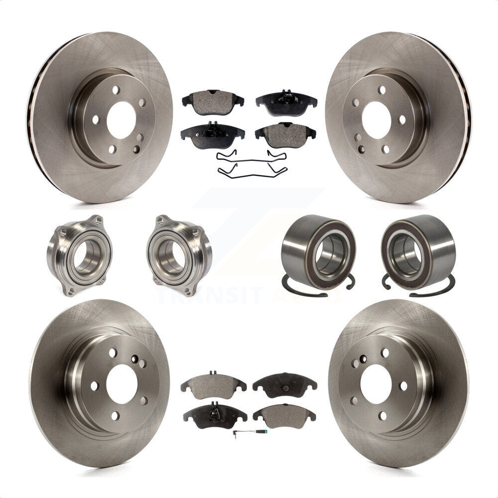 Front Rear Wheel Hub Bearings Assembly Disc Brake Rotors And Semi-Metallic Pads Kit (10Pc) For 2011-2012 Mercedes-Benz C300 With 322mm Diameter Rotor KBB-123303 by Transit Auto