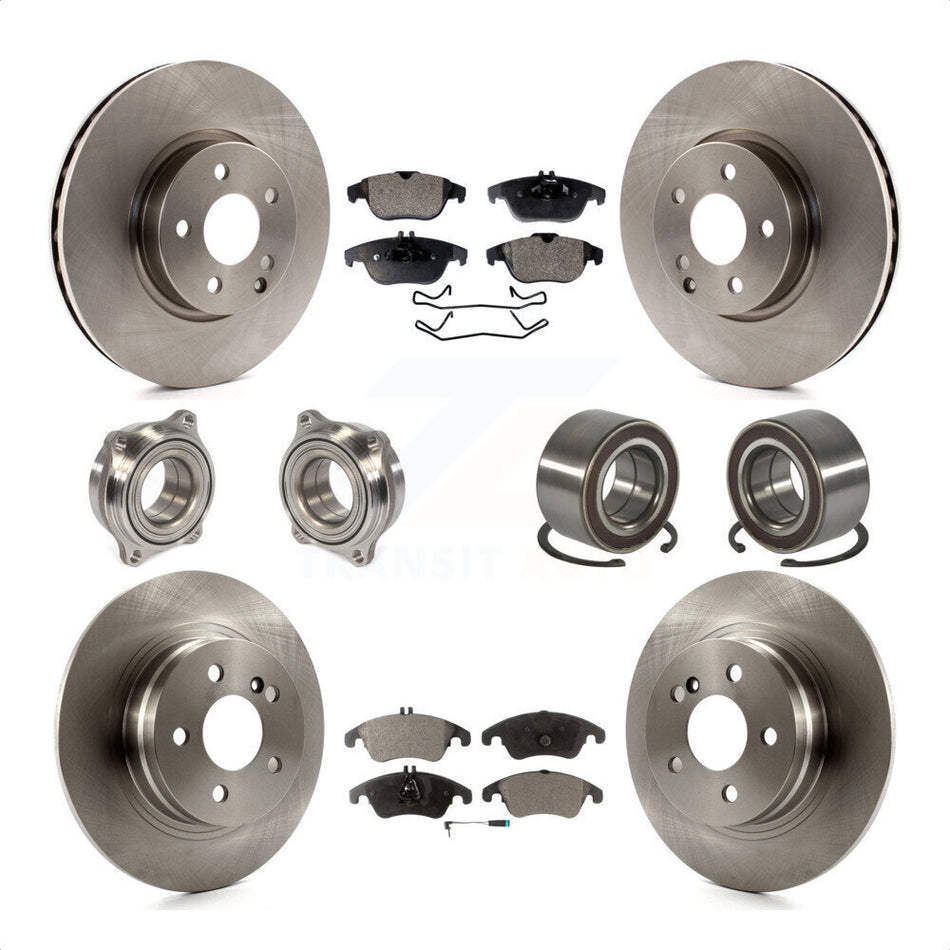 Front Rear Wheel Hub Bearings Assembly Disc Brake Rotors And Semi-Metallic Pads Kit (10Pc) For 2011-2012 Mercedes-Benz C300 With 322mm Diameter Rotor KBB-123303 by Transit Auto