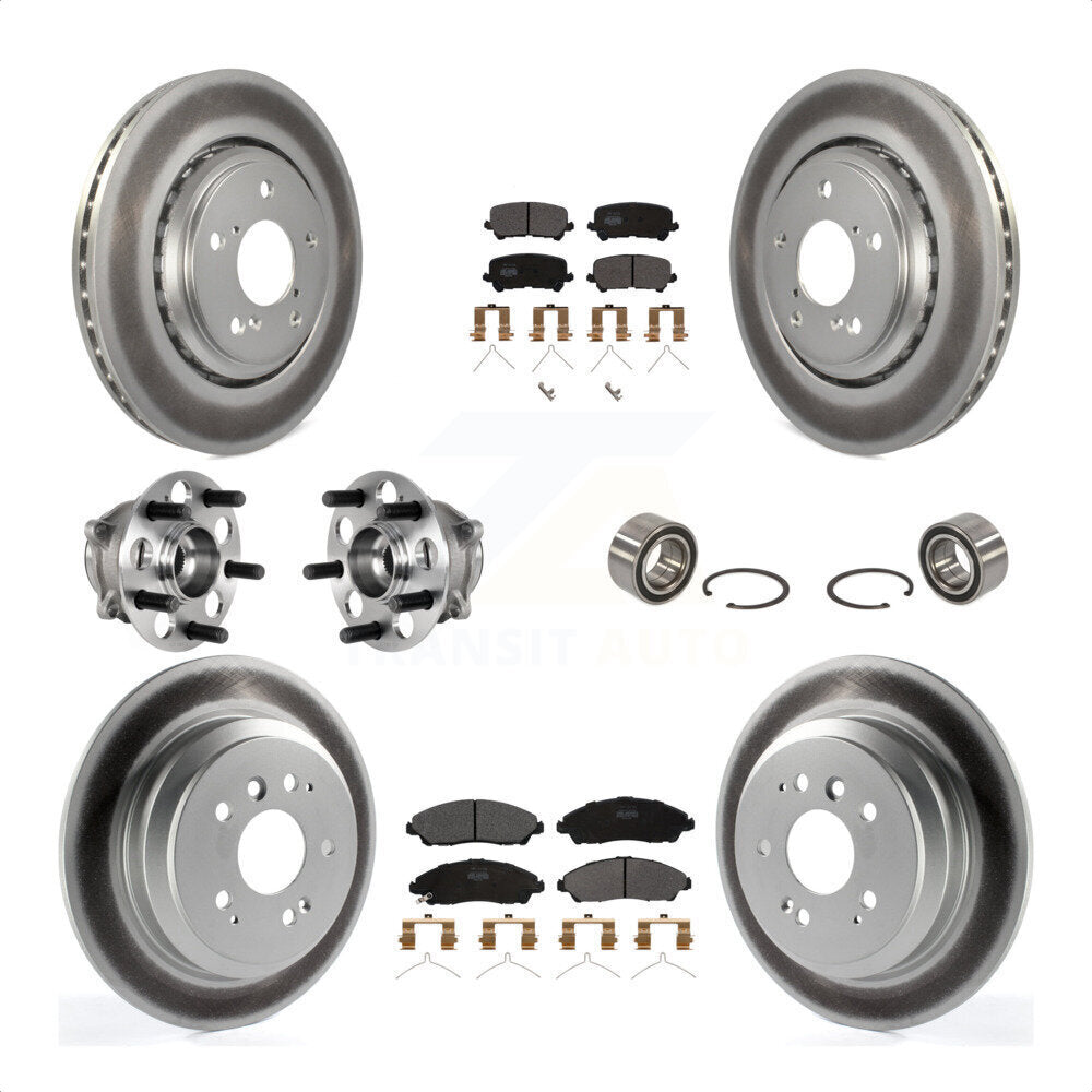 Front Rear Wheel Hub Bearings Assembly Coated Disc Brake Rotors And Semi-Metallic Pads Kit (10Pc) For Honda Pilot KBB-123330 by Transit Auto