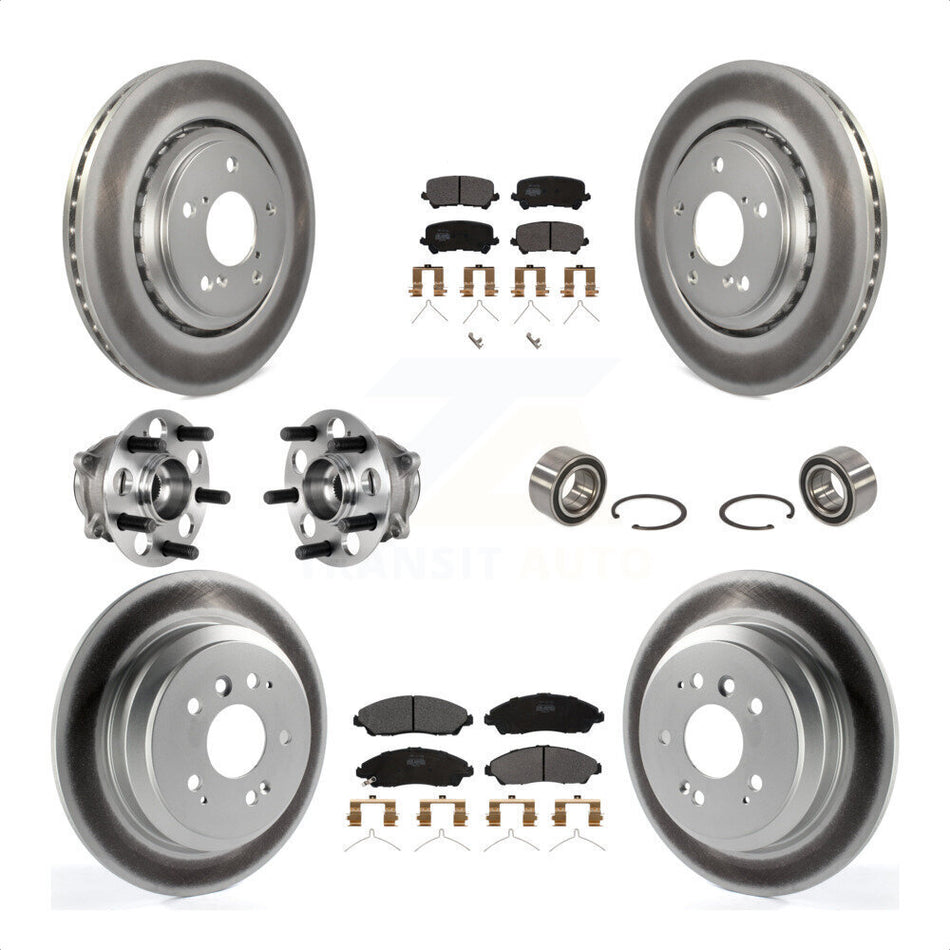 Front Rear Wheel Hub Bearings Assembly Coated Disc Brake Rotors And Semi-Metallic Pads Kit (10Pc) For Honda Pilot KBB-123330 by Transit Auto
